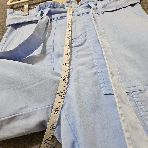 Crown & Ivy Trouser Pants Womens Size 8 Cotton Blend Light Blue Tapered Belted - Picture 12 of 16